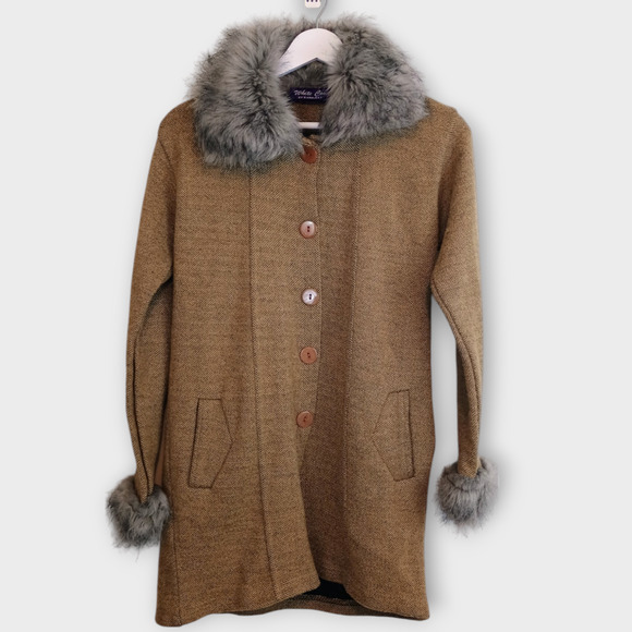 Penny Lane Women Cardigan Fur Collar Y2K 70s Hippie Retro Vintage Style Coat - Picture 1 of 10